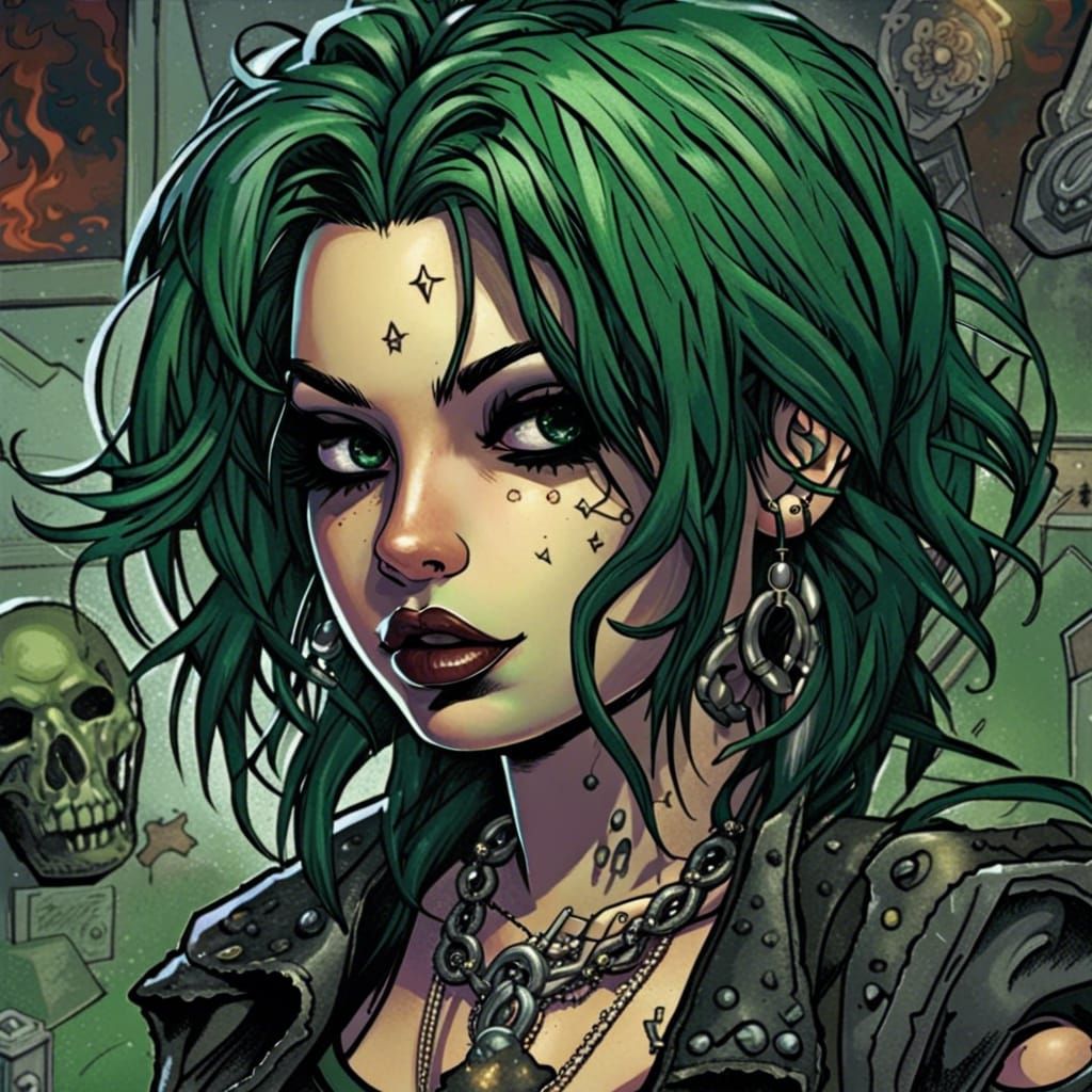 Punk Rock Girl Portrait in Comic Book Style