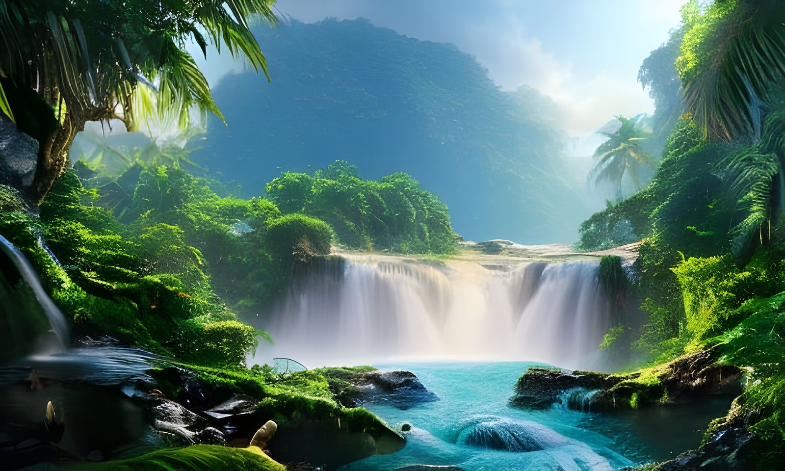Tropical Paradise Waterfalls: Hyperrealistic Digital Paintin...