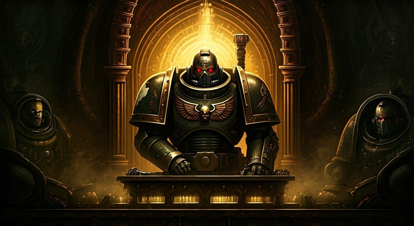 Space Marine Portrait in Gothic Shrine with Biomechanical De...