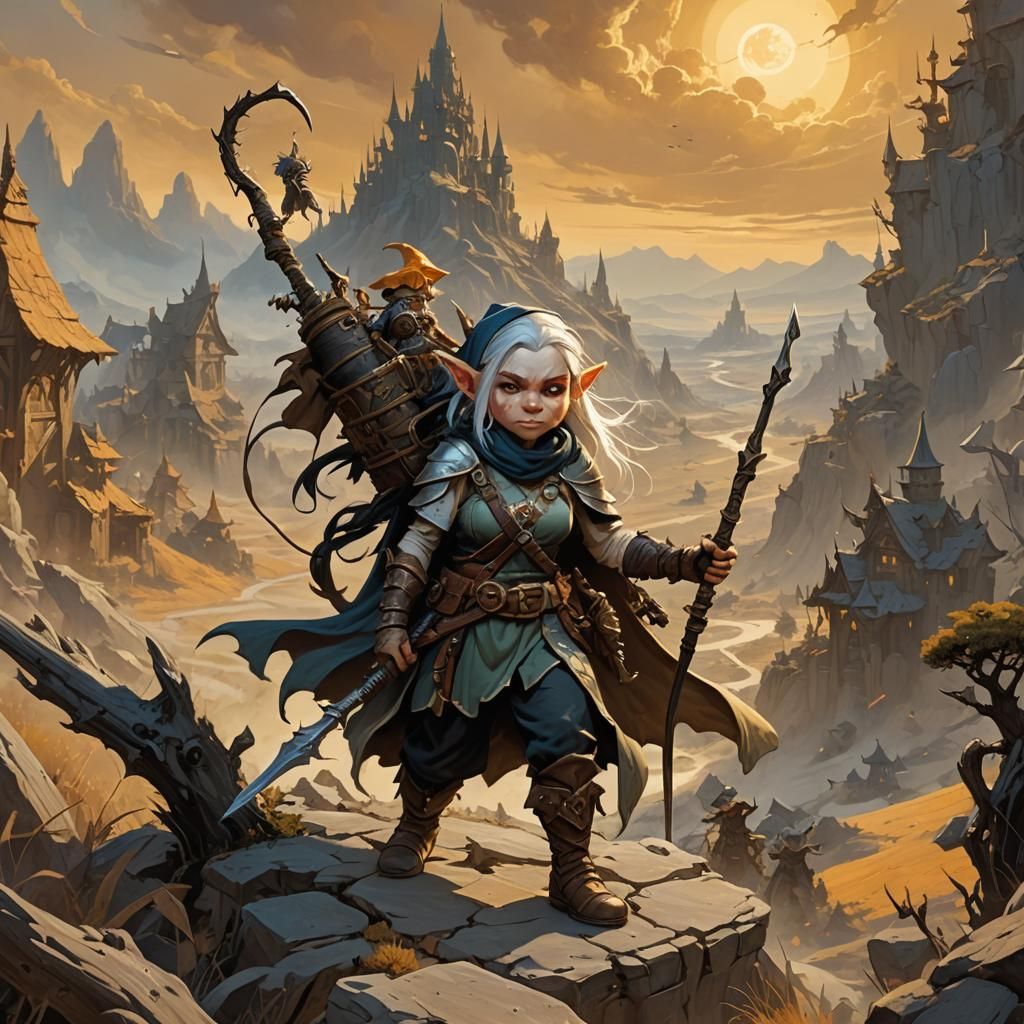 Gnome Wizard in a Dragon's Lair, Fantasy Art