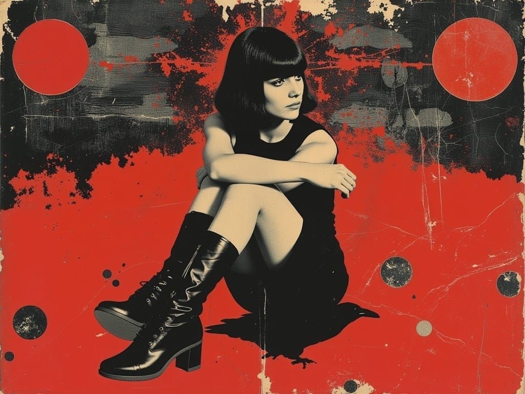 1960s Mod Fashion Model in Psychedelic Mini Skirt and Gogo B...