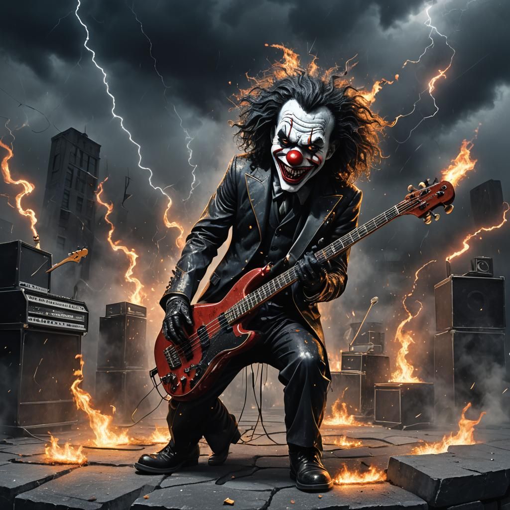 Evil Clown Plays Bass on Hellfire Stage