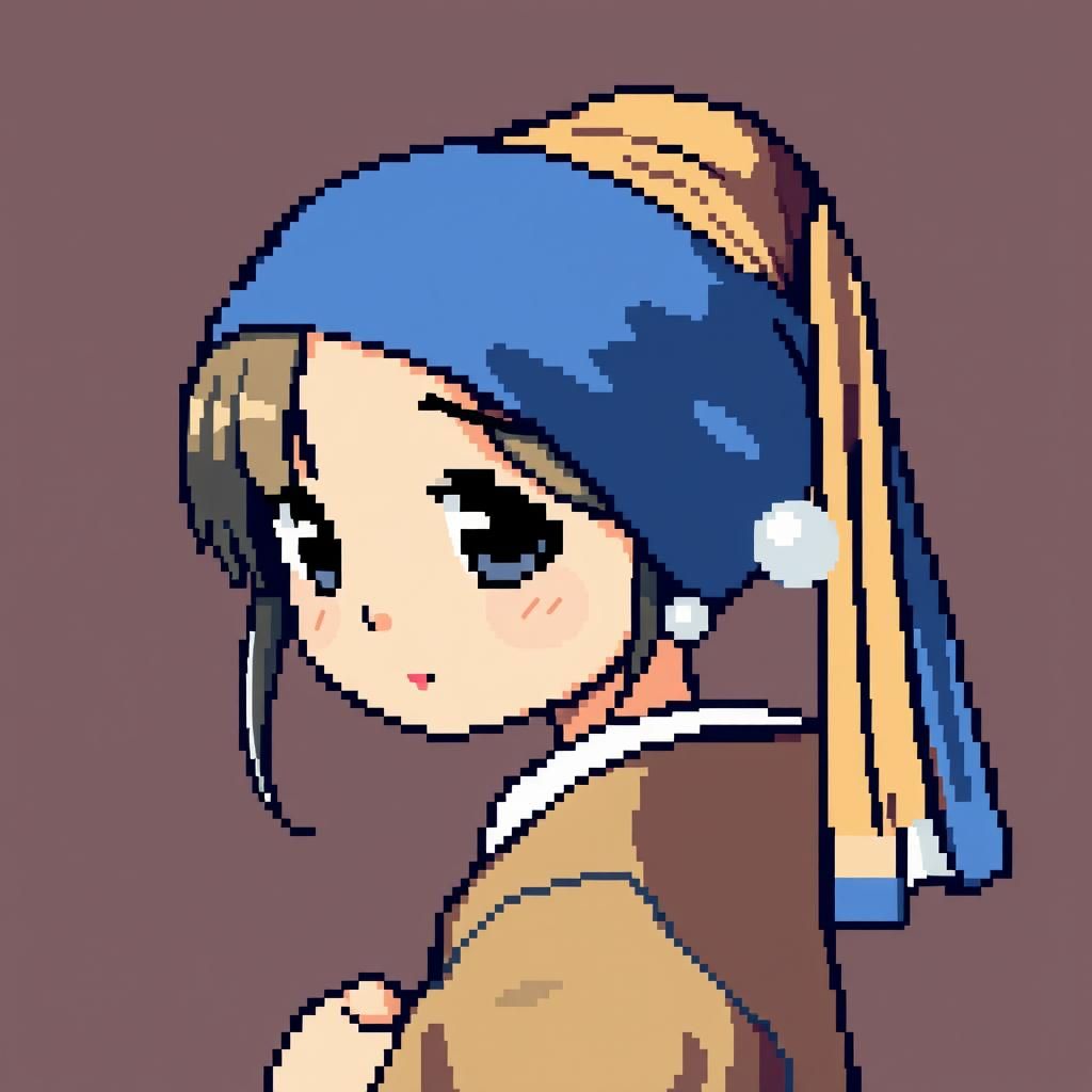 Chibi Girl with Pearl Earring in Pixel Art
