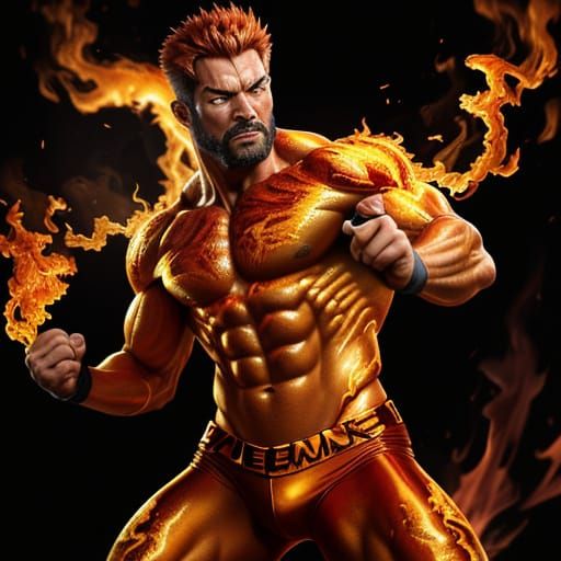 Muscle Man Ablaze: Hyper-Realistic Digital Art