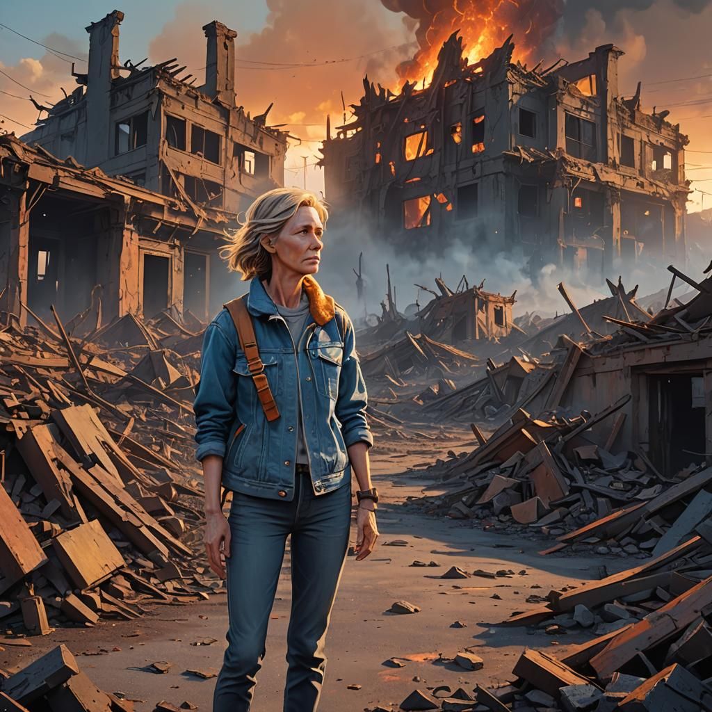 Apocalyptic Woman in Ruins: Fantasy Matte Painting
