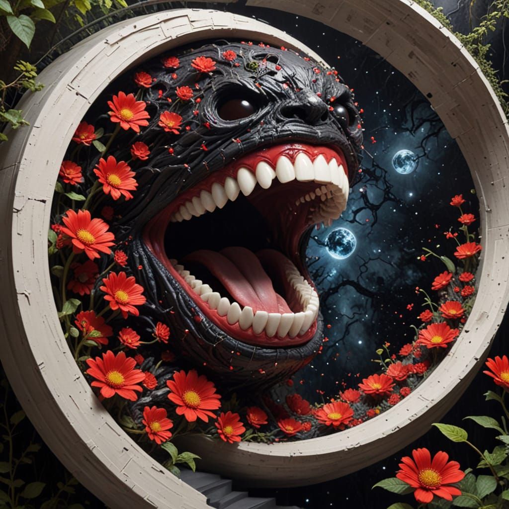 Vortex Bloom in Dark Woods, Impasto 3D Art