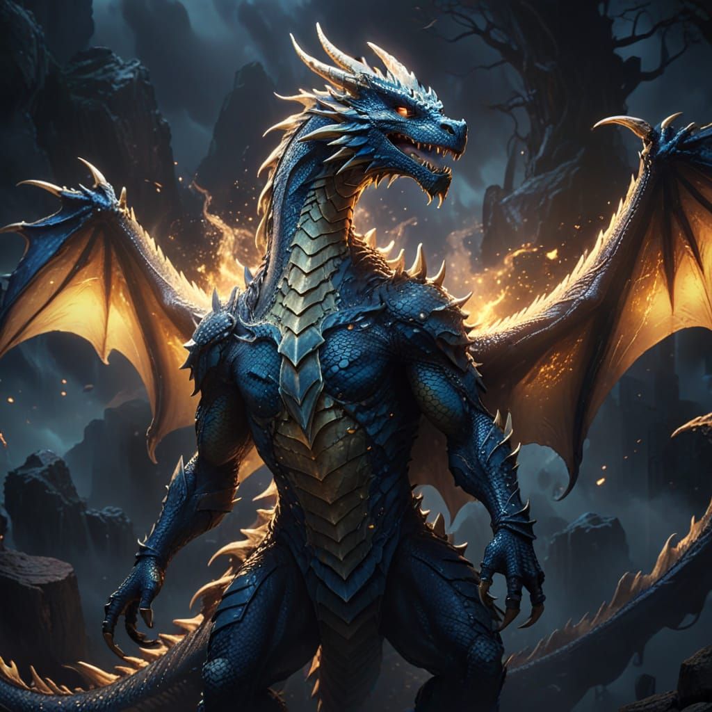 Glowing Blue Dragon in Cel-Shaded Anime Style