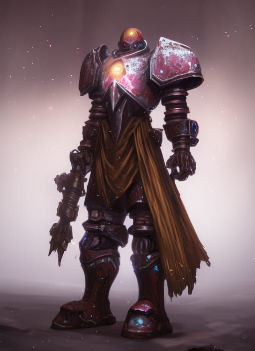 Detailed Warforged Cleric in Dark Fantasy Style