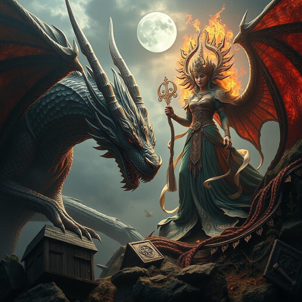 Slavic Dragon and Earth Goddess Digital Painting