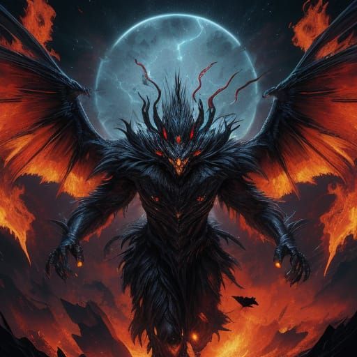 Fiery Spectral Mothman in Abstract Shadow