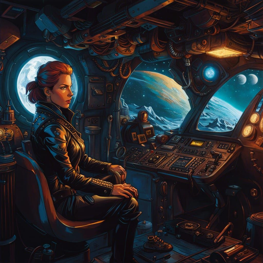 Pirate Crew Inside Starship in 90s Anime Style