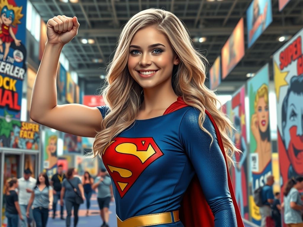 Elegant Cosplayer Channels Supergirl in Convention Center