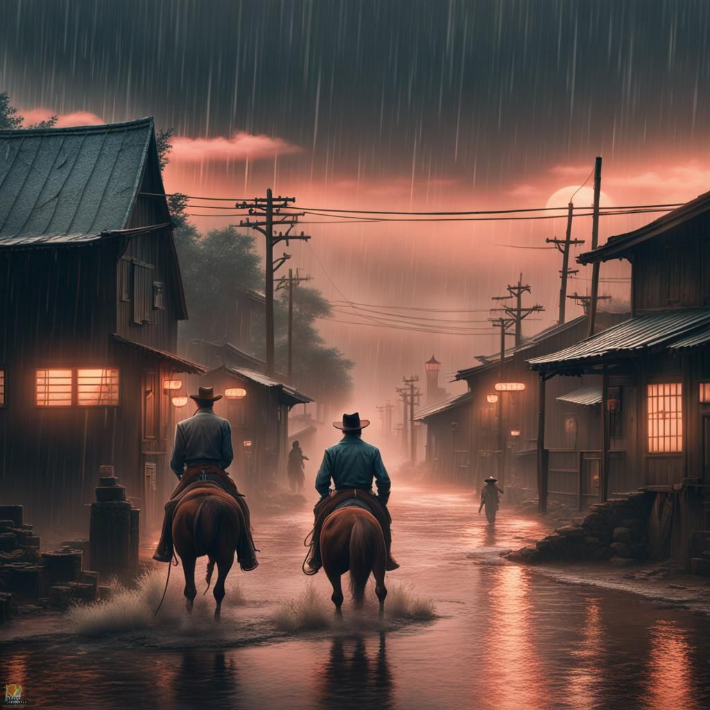 Texas Cowboy in 1950s Japanese Poster Style