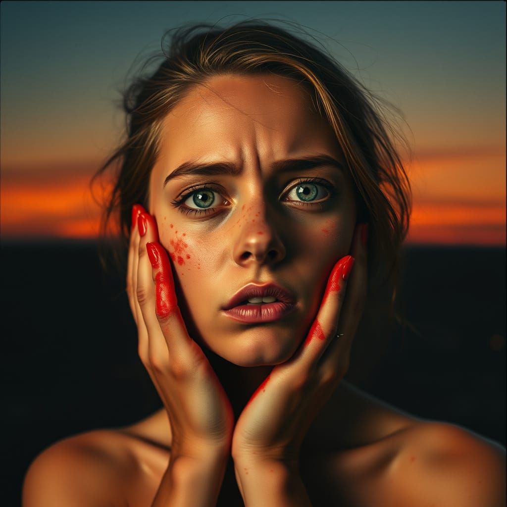 Girl Consumed by Lava in a Darkening Sky