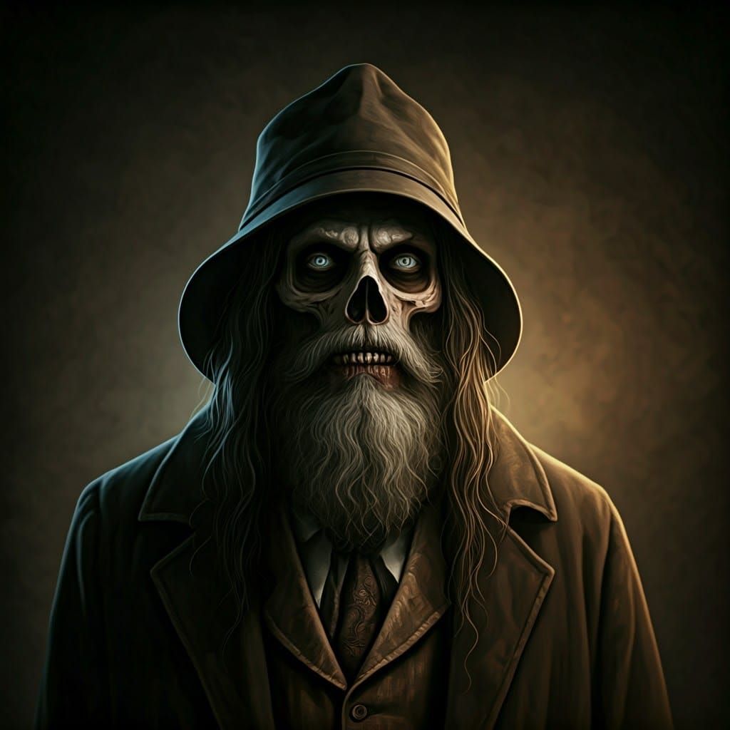 Mysterious Oil Painting Figure in Dimly Lit Victorian Settin...