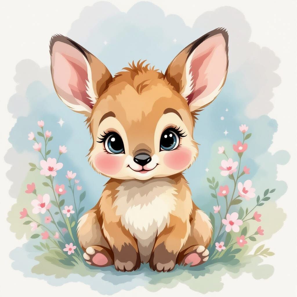 Heartwarming Baby Animal in Soft Watercolor Style