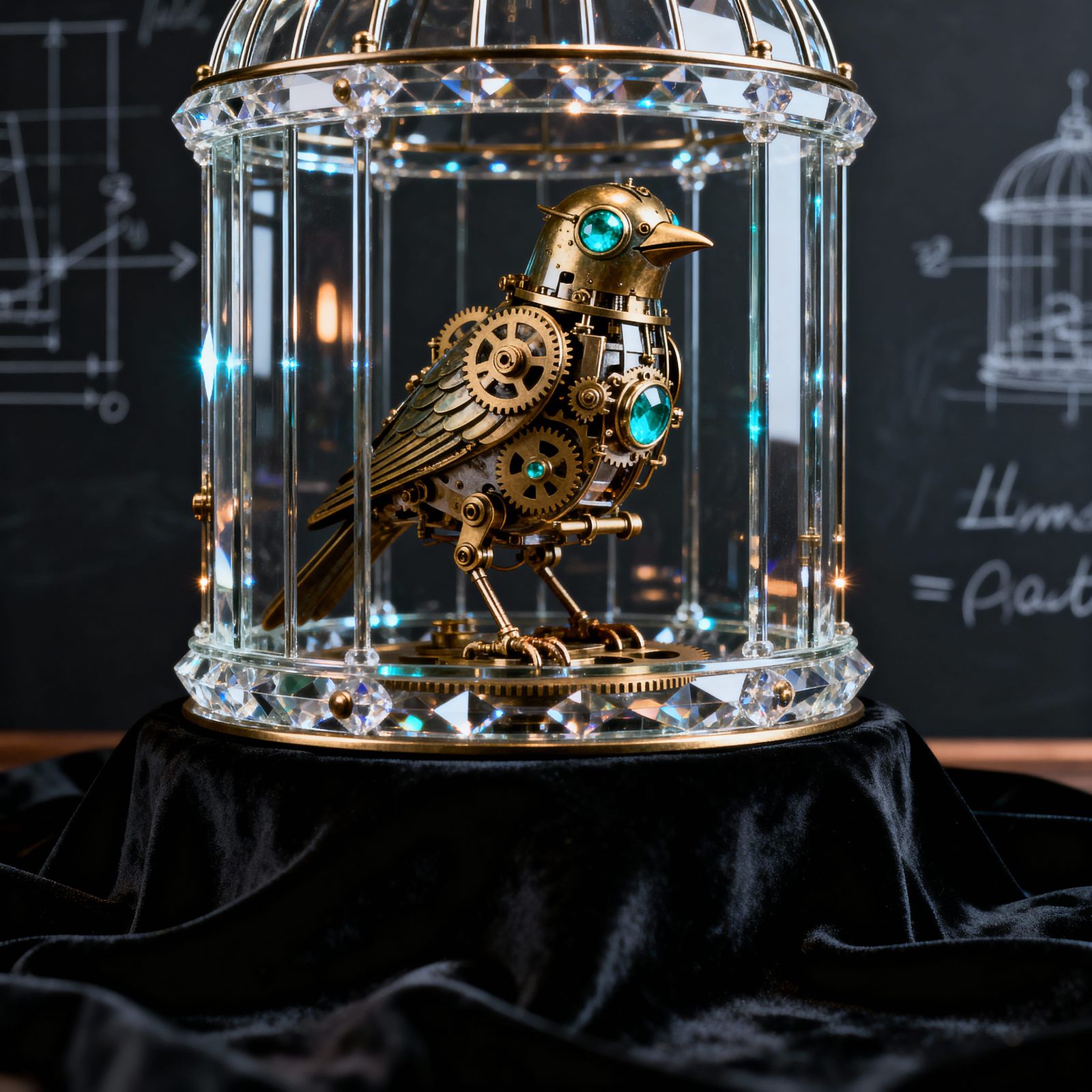 Steampunk Songbird in Crystal Cage