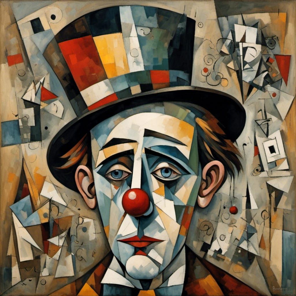 Crystal Cubism: Surreal Sad Clown Portrait