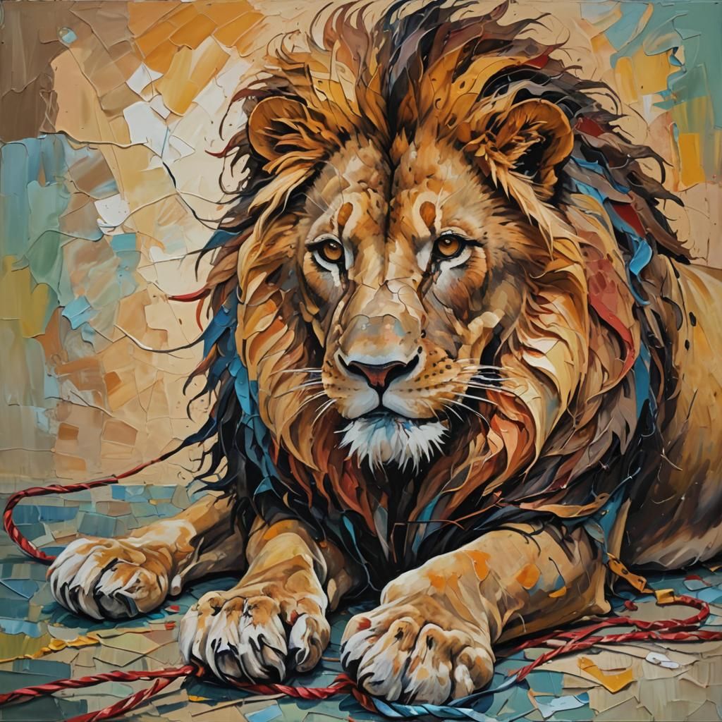 Lion Freed by Mouse in Expressionist Oil Painting