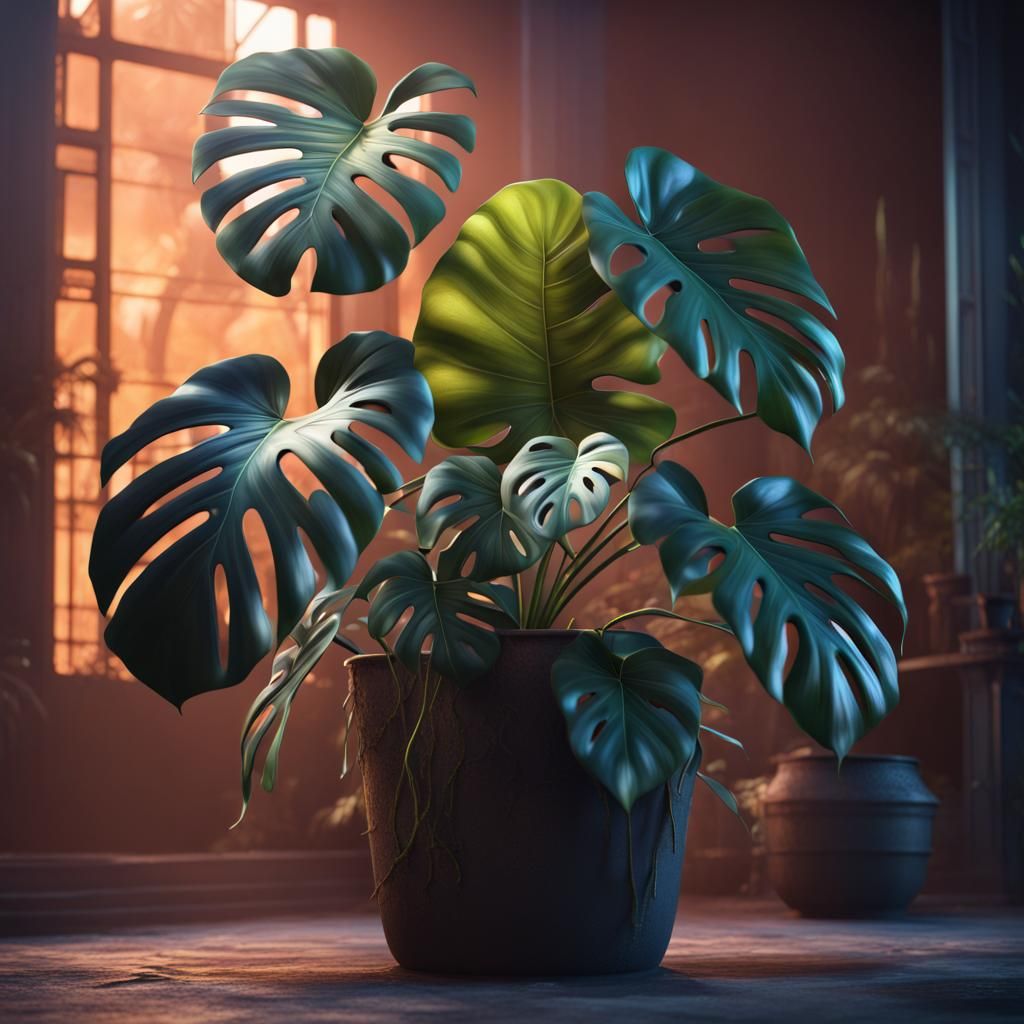 Mystical Monstera Plant Avatar in Detailed Matte Painting
