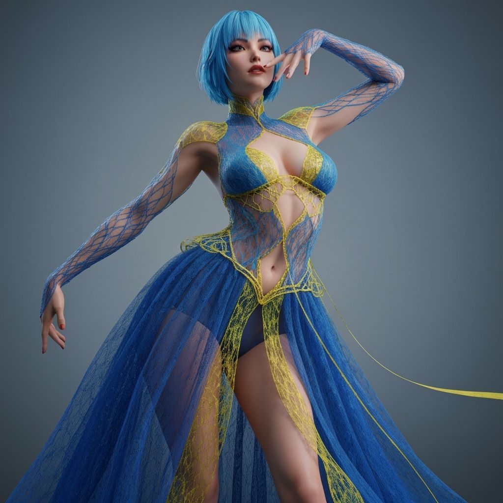 Woman in Vibrant Dress as Photorealistic Art