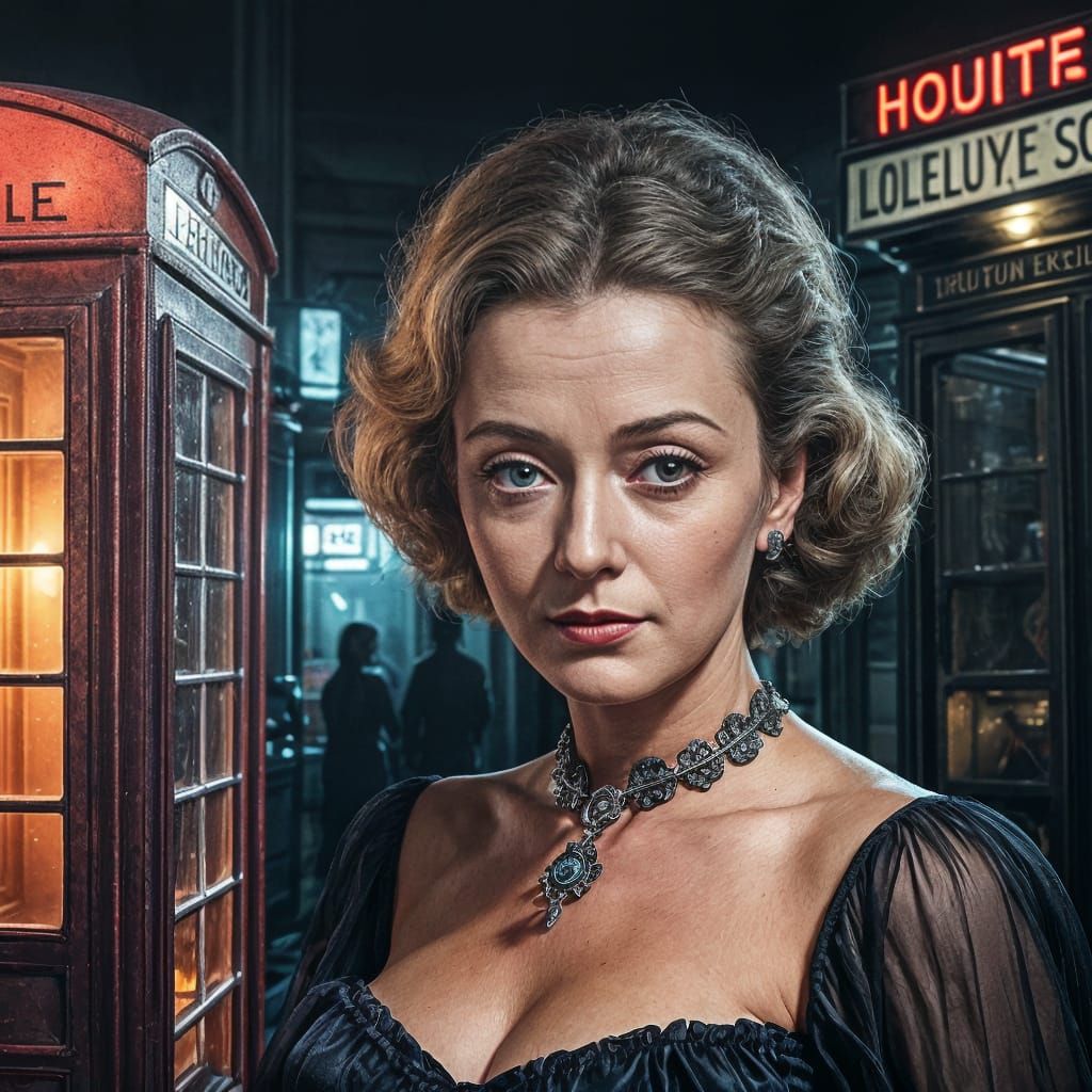 Glamorous Bette Davis Emerges from Vintage Telephone Kiosk i...
