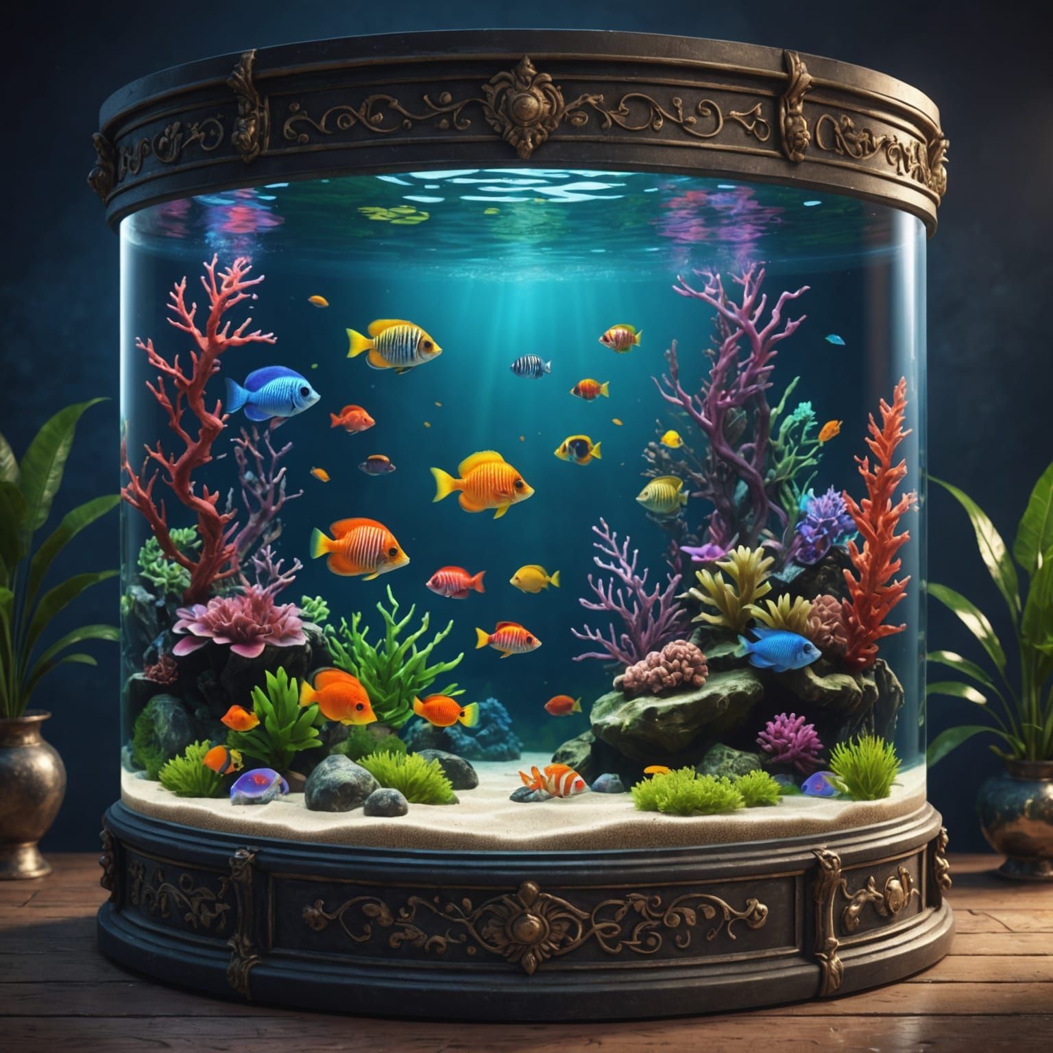 Tropical Fish in Elaborate Aquarium: Fantasy Concept Art