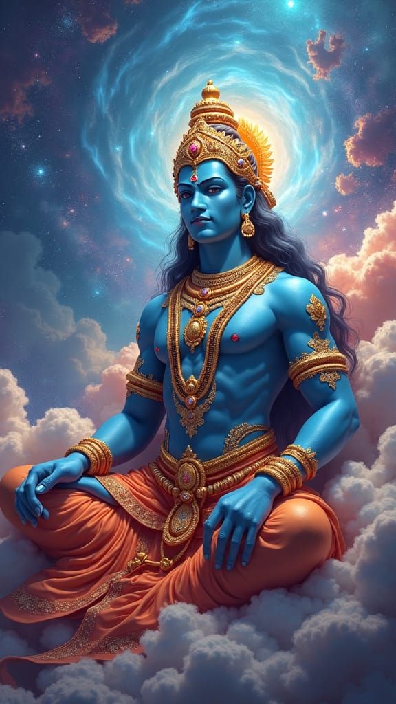 Hindu Deity in Cosmic Setting as Digital Art
