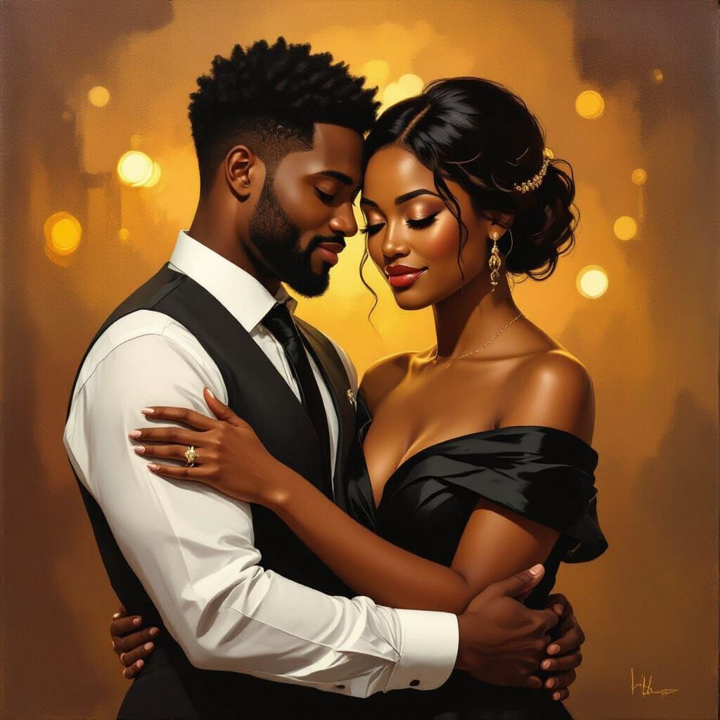 Elegant Couple Embracing in Warm Golden Light