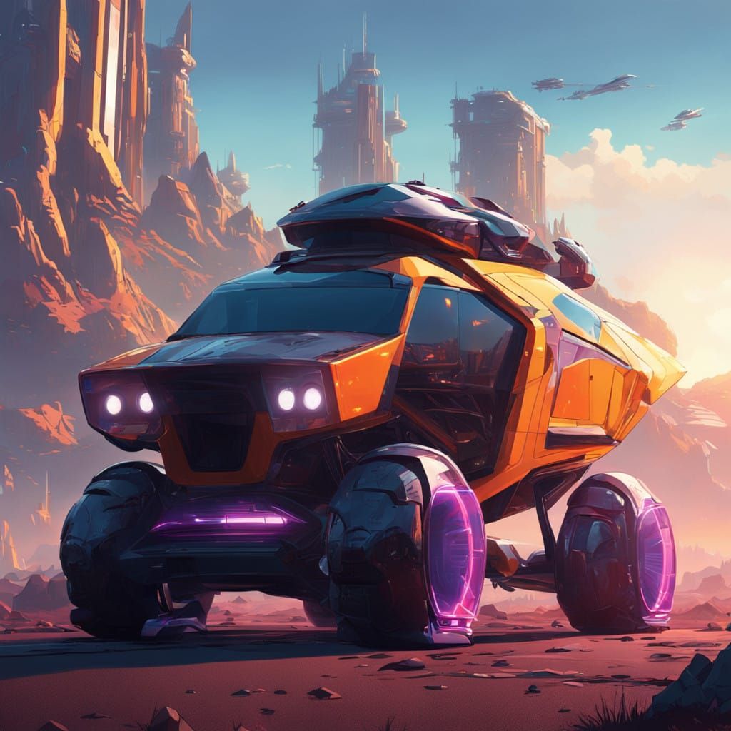 Sleek Electric Vehicle in Ethereal Neon Hues