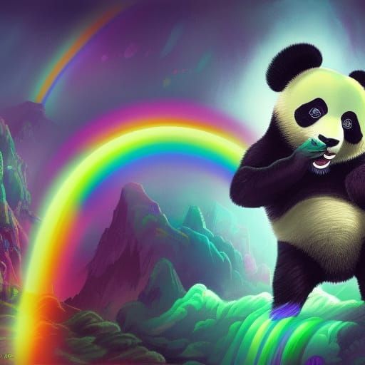 Panda Bear Shoots Rainbows in Comic Book Style