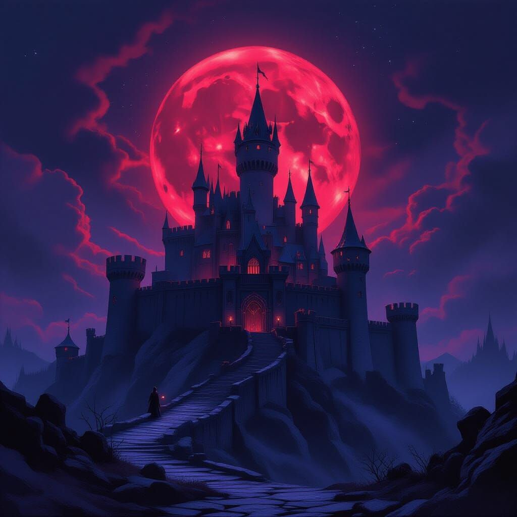 Dark Fantasy Castle Under Blood Moon