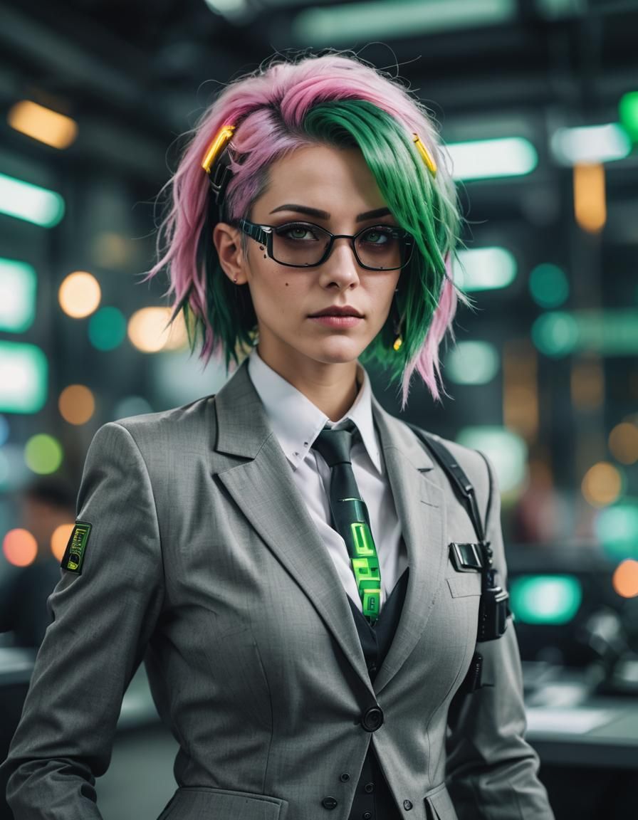 Augmented Female Executive in Cyberpunk Style