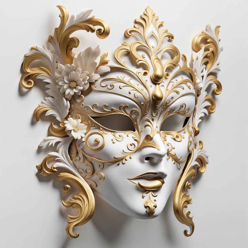 Ornate Venetian Mask with Gold Baroque Details