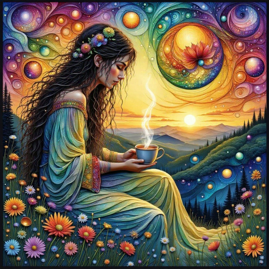 Zen Alcohol Ink: Woman Reading on Mountain