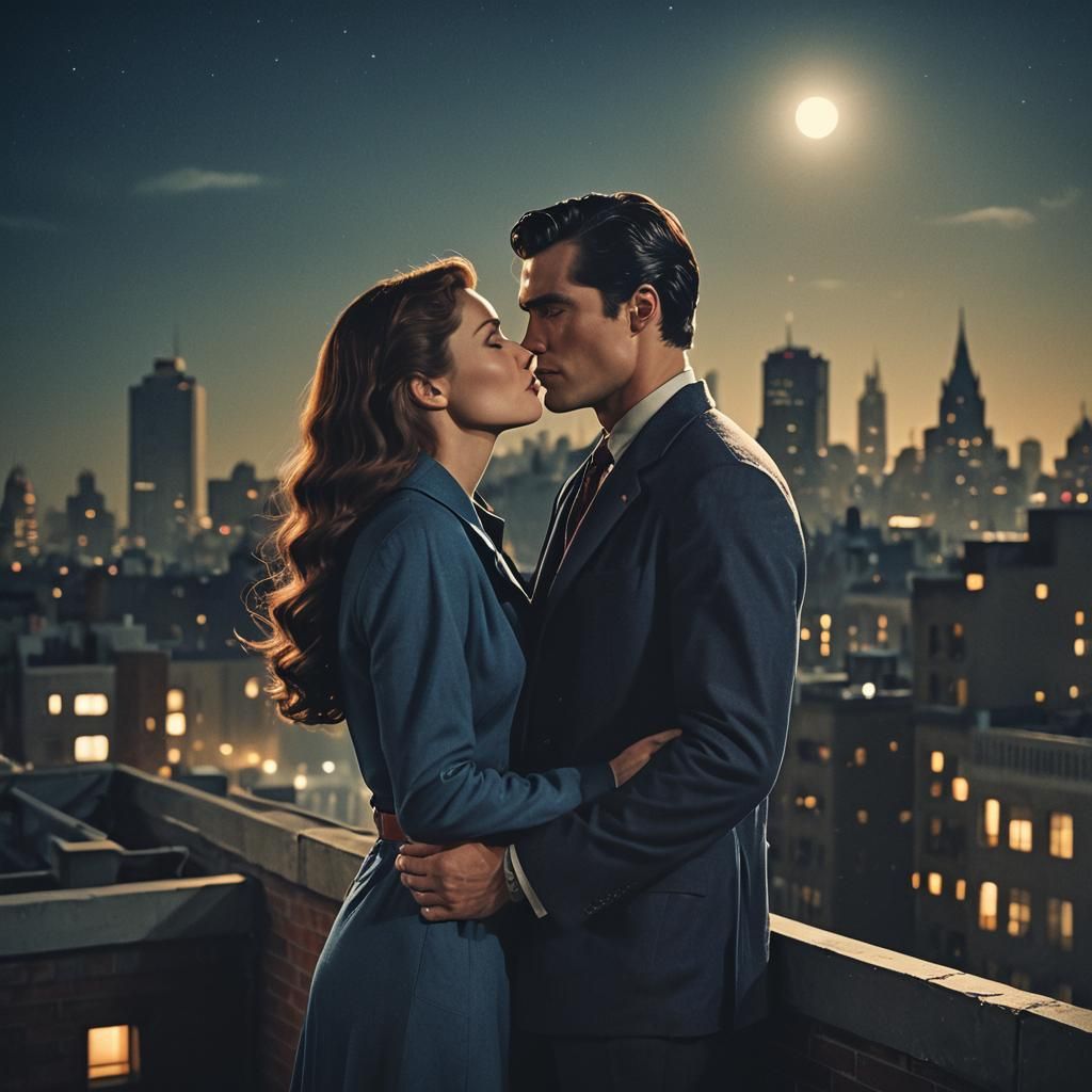 Superman and Lois Lane: Romantic Rooftop Kiss