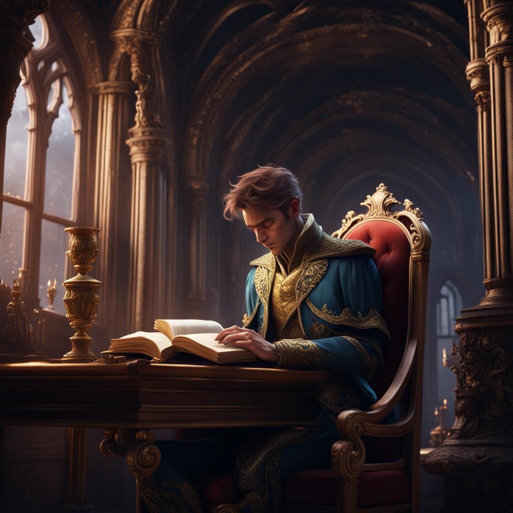 Fantasy Prince Reading Book: Detailed Matte Painting