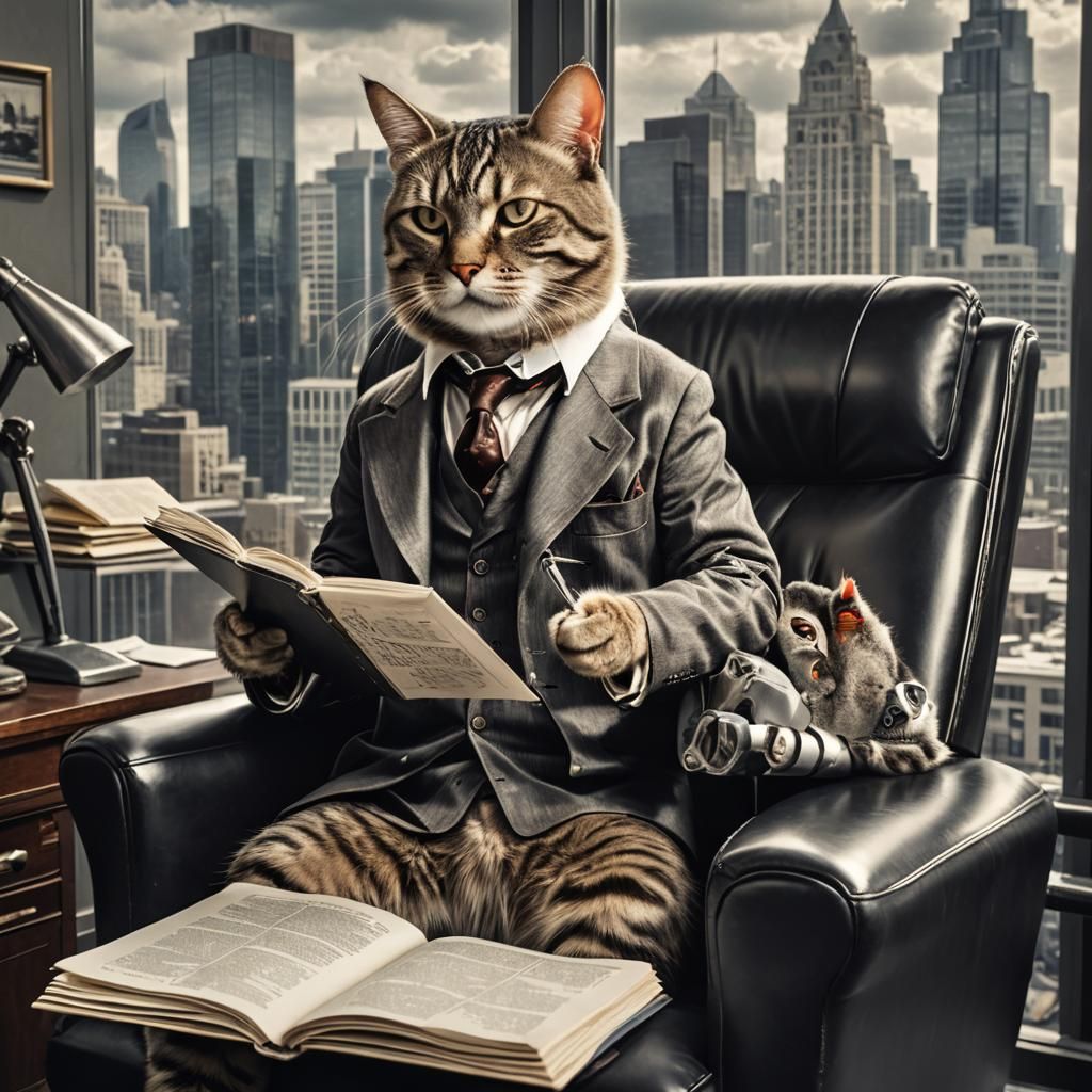 Cat Al Capone Reads Playcat in Metropolis