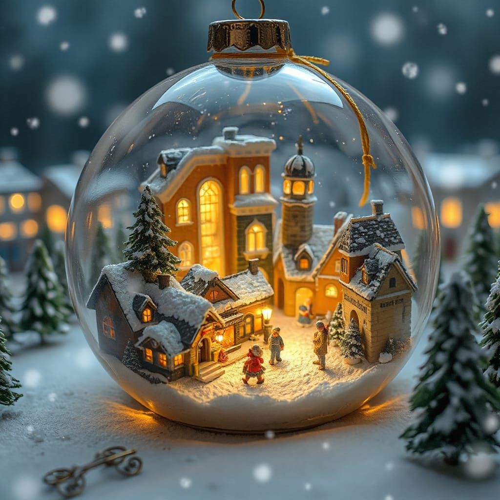 Miniature City Inside Christmas Ornament