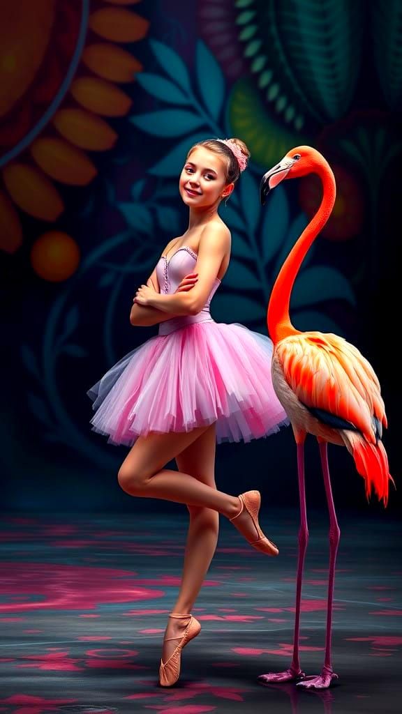 Ballerina Flamingo Duet in Vibrant Colors