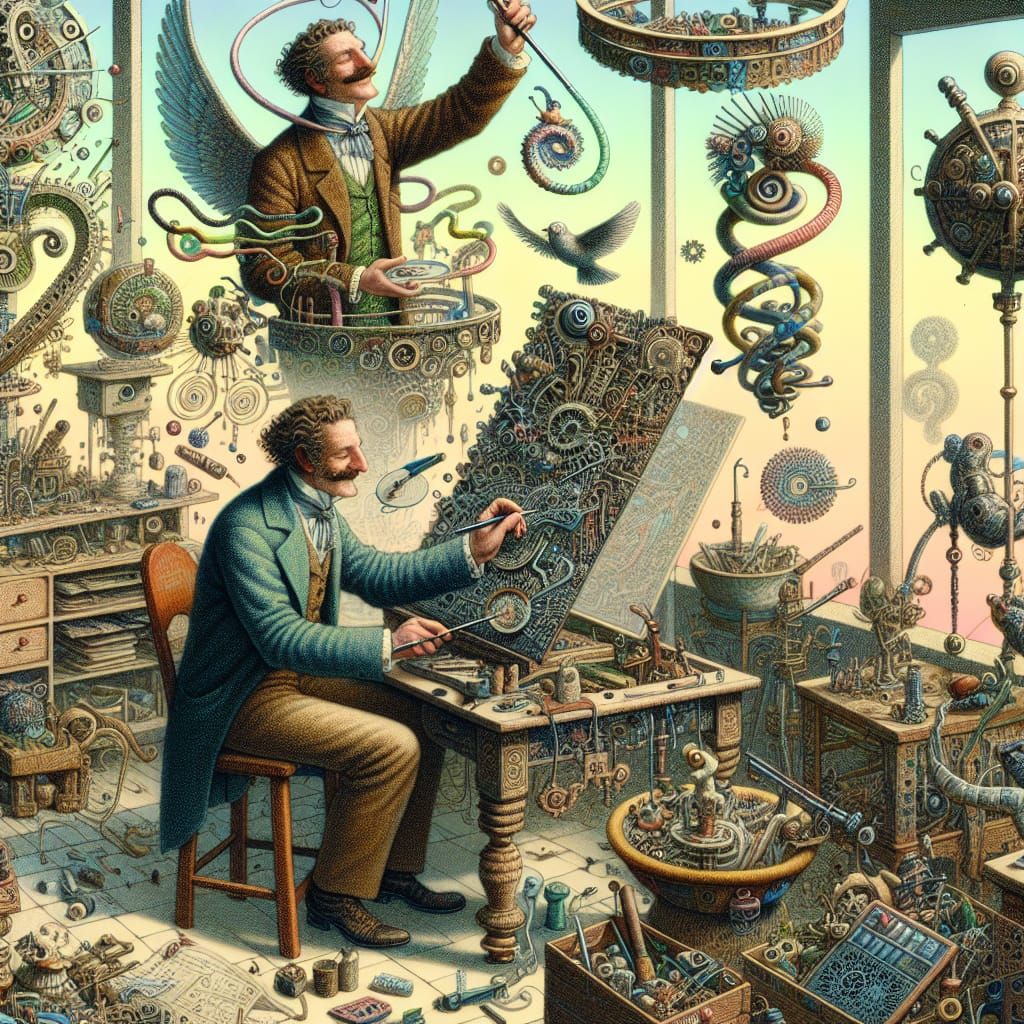 Surreal Artist Fuses with Sculpture in Whimsical Scene