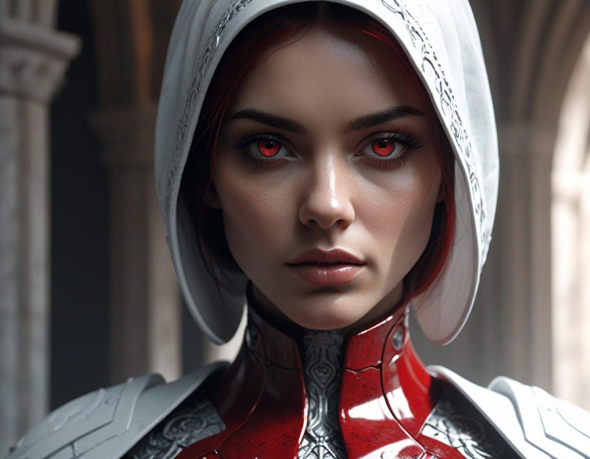 Ruby Aura Woman in Sci-Fi Dystopian Setting