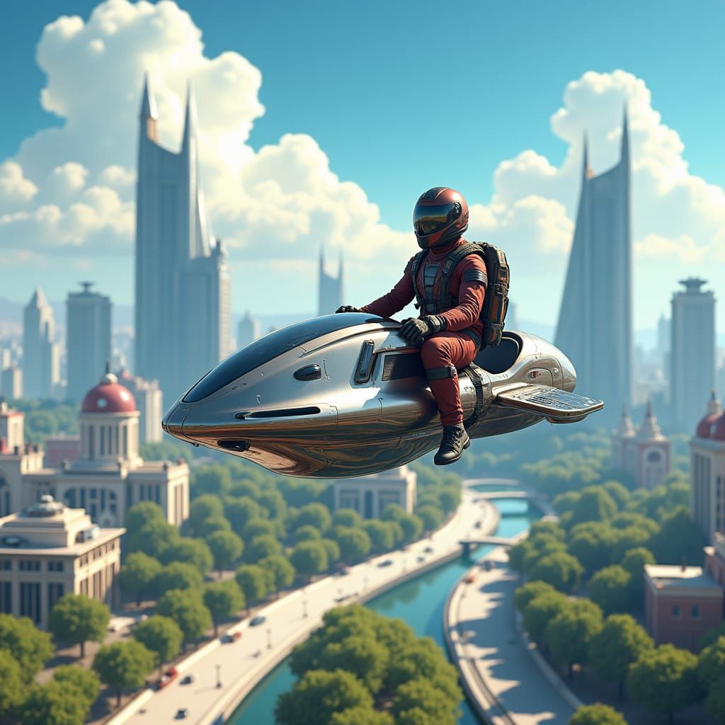 Futuristic Sky Bike Ride in Utopian Cityscape