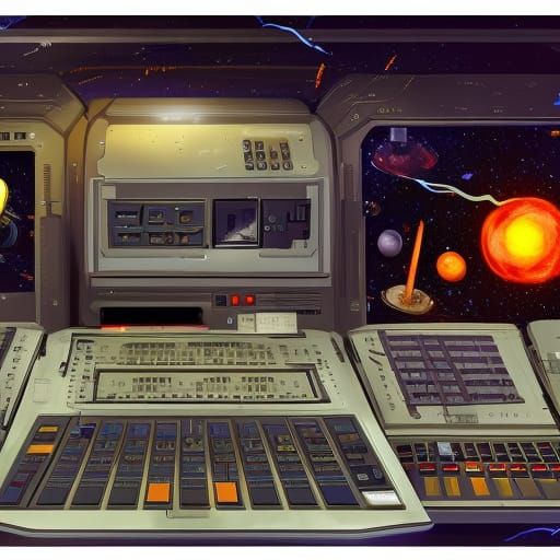 Space Opera Battleship Flight Deck in Retro-Futuristic Style