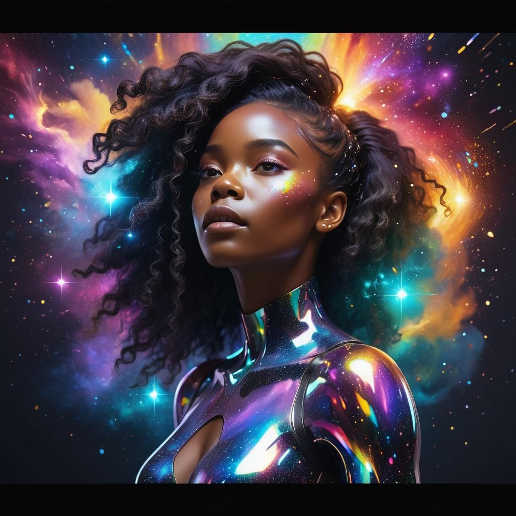 Iridescent Nebula Portrait with Holographic Lights