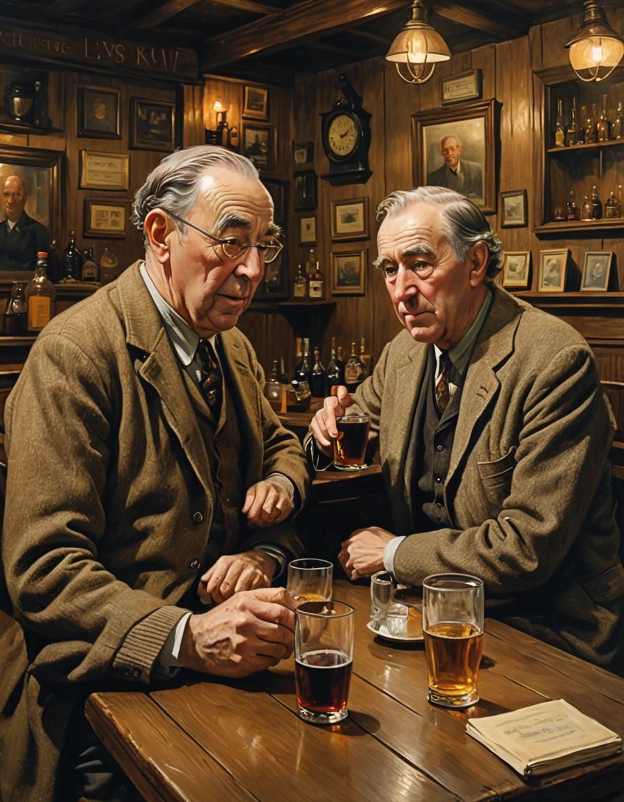 C.S. Lewis and J.R.R. Tolkien sitting in a pub in Oxford, 19...