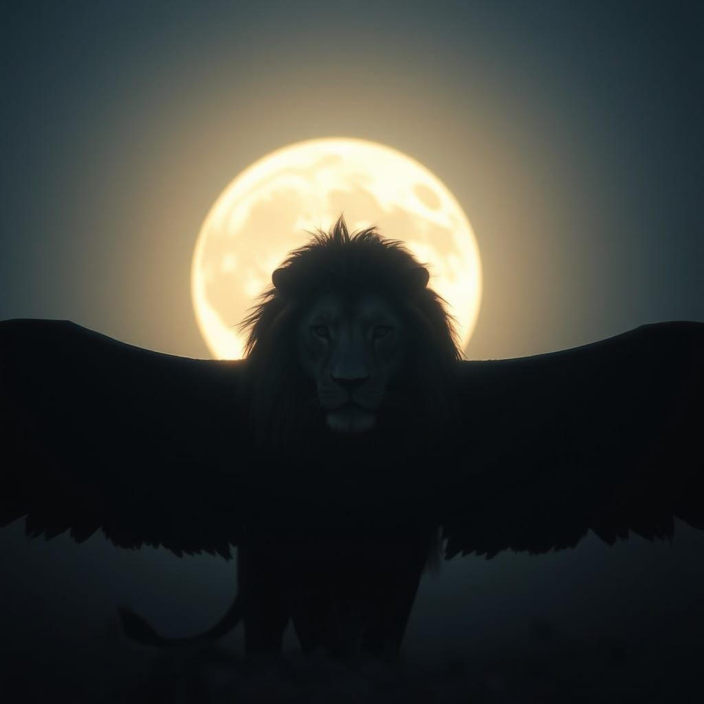 Timeless Black Lion Under Full Moon