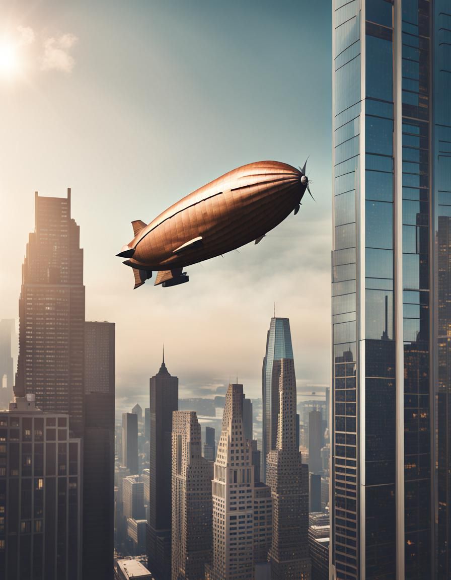 Airship Soaring Over Skyscrapers: Professional Photography