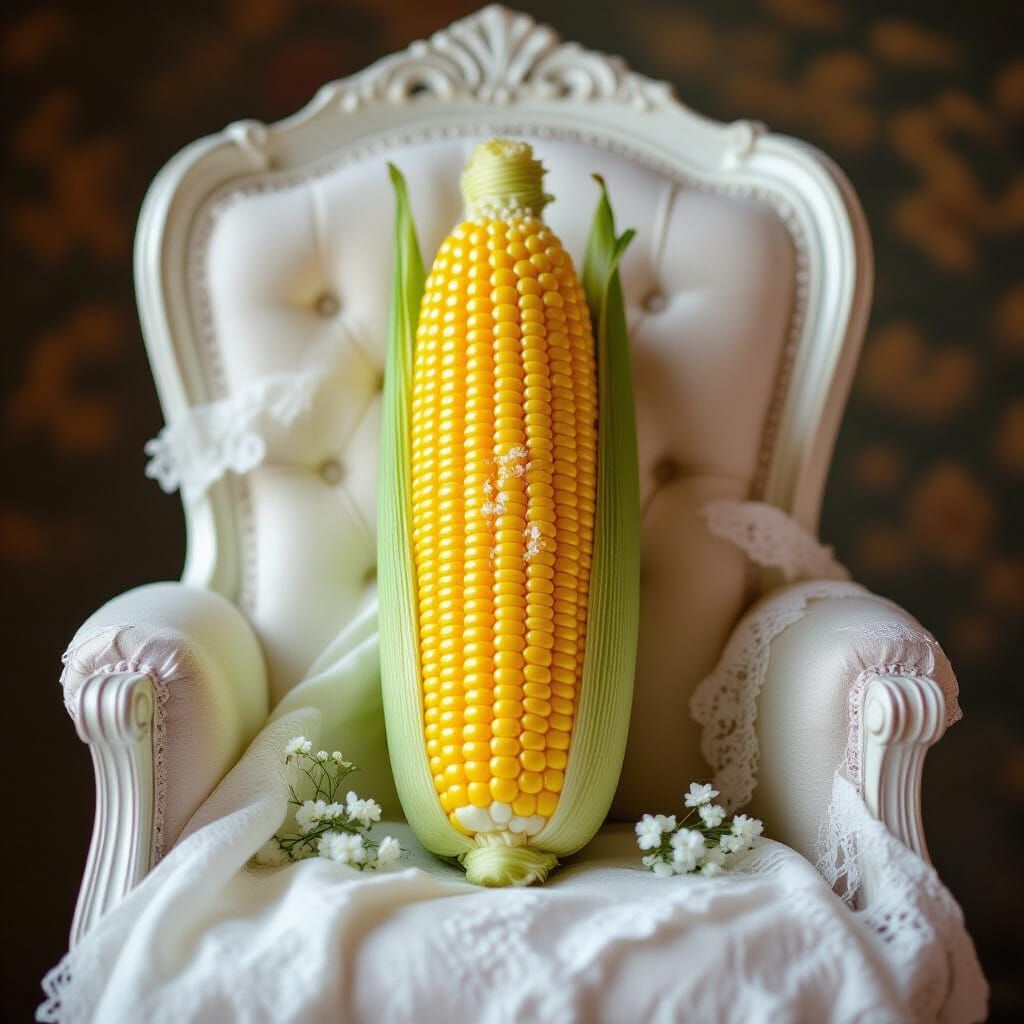 Corn on Bridal Chair: A Photorealistic Haute Cuisine Still L...