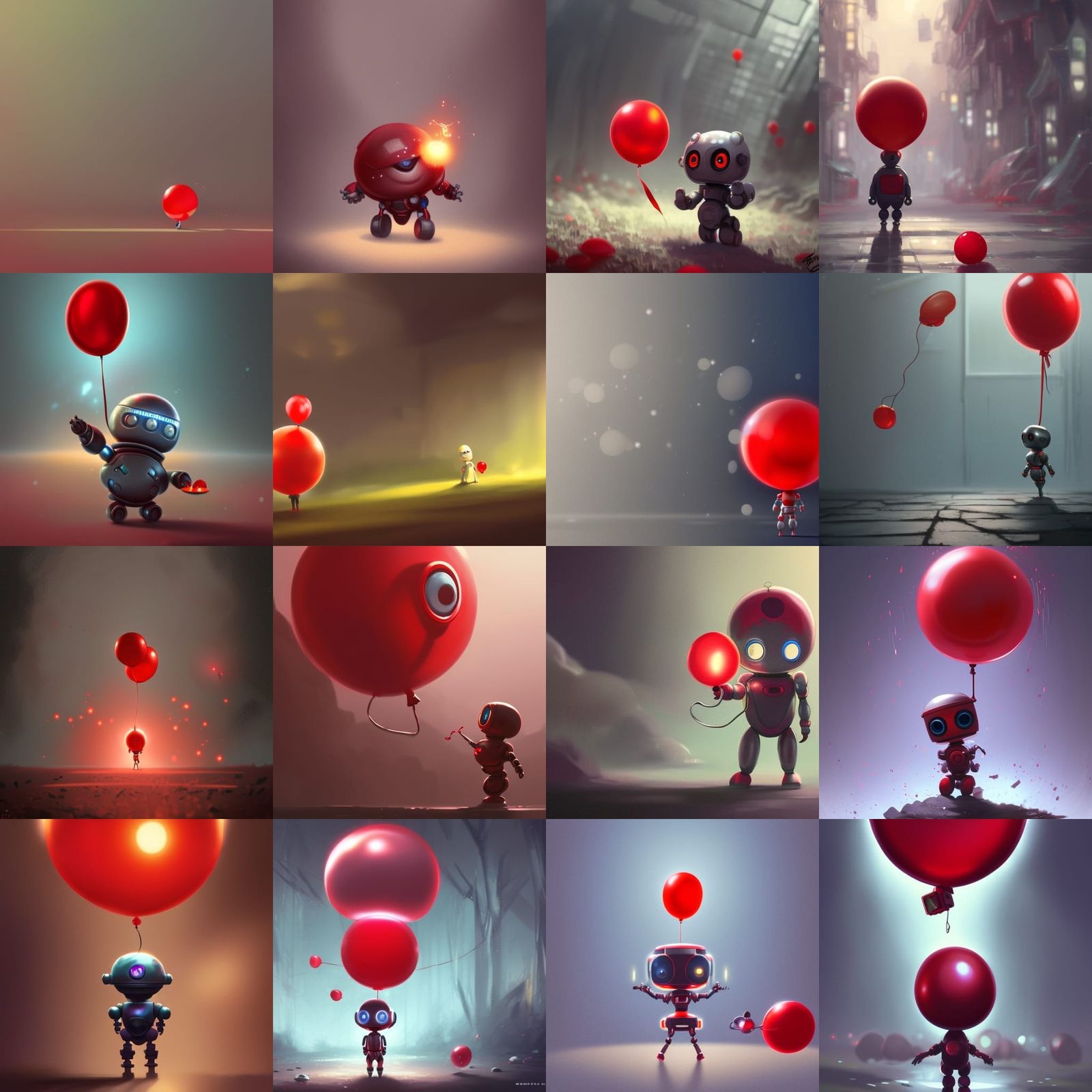 Cute Robot with Balloon: Digital Art in Studio Ghibli Style